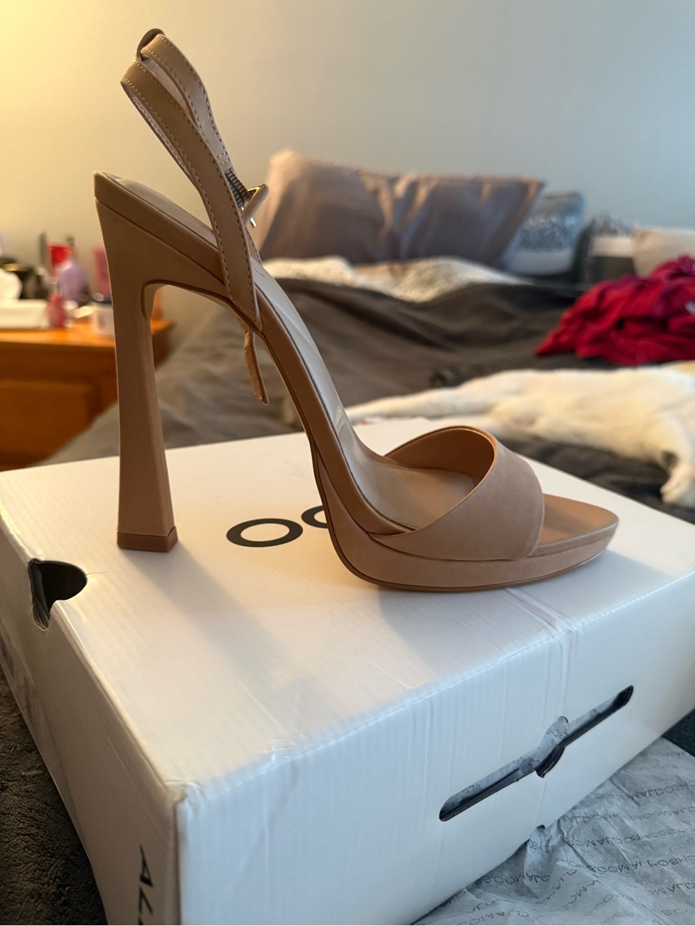 Aldo Taupe Nude Slingback Platform Heels